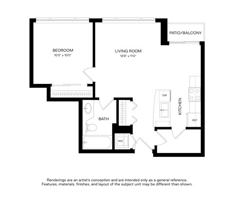 Floor plan for 1 bed, 1 bath, 550 sqft